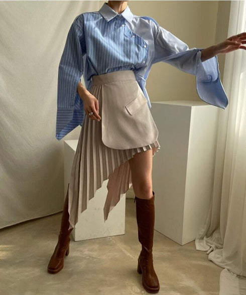 Asymmetric Stripe Patchwork Shirt